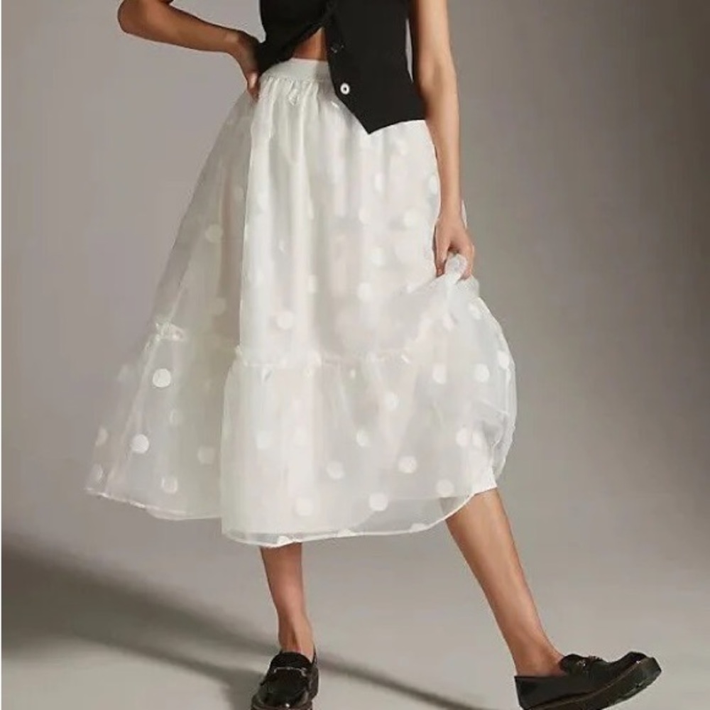 Eva Franco White Polka Dot Midi Skirt